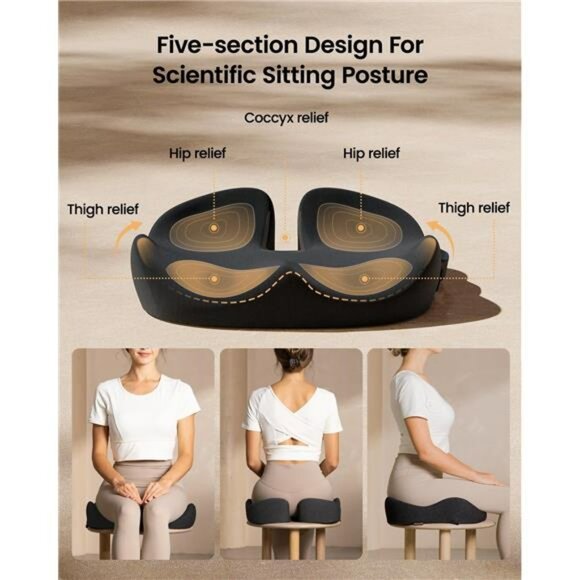 Memory foam seat cushion ergonomic coccyx tailbone pain relief office chair car - Picture 3 of 7